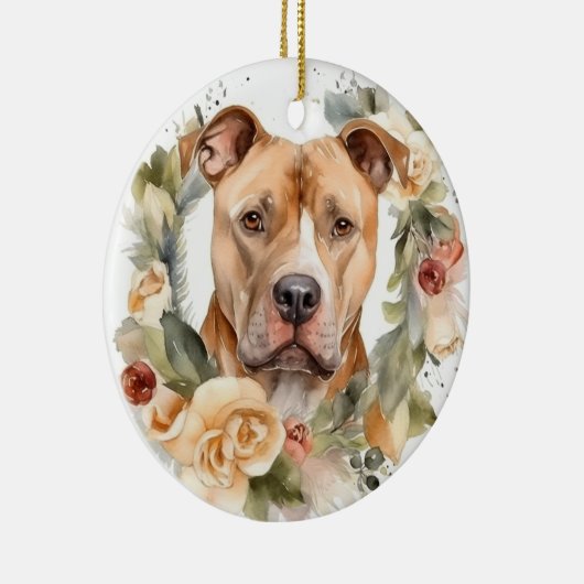 Pitbull Kerstkrans Feestelijke Pup Keramisch Ornament (Rechts)
