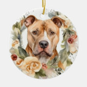 Pitbull Kerstkrans Feestelijke Pup Keramisch Ornament (Voorkant)