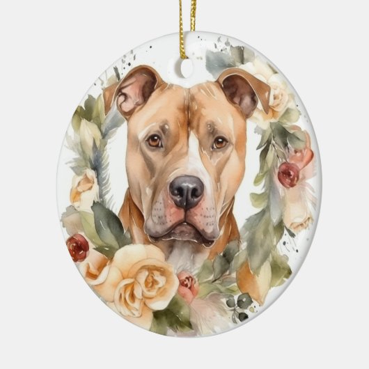 Pitbull Kerstkrans Feestelijke Pup Keramisch Ornament (Links)