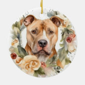 Pitbull Kerstkrans Feestelijke Pup Keramisch Ornament (Achterkant)
