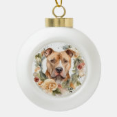 Pitbull Kerstkrans Feestelijke Pup Keramische Bal Ornament (Voorkant)