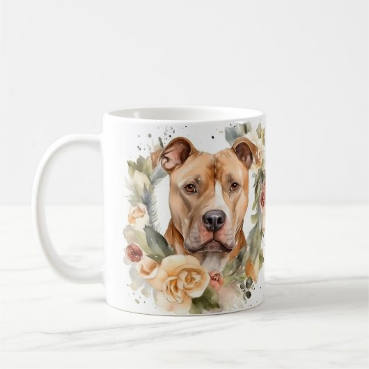 Pitbull Kerstkrans Feestelijke Pup Koffiemok (Links)