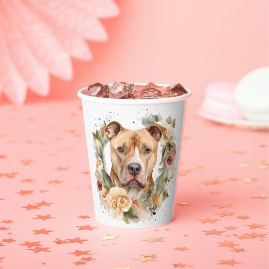 Pitbull Kerstkrans Feestelijke Pup Papieren Bekers (Insitu)