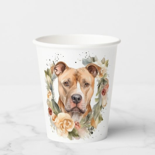 Pitbull Kerstkrans Feestelijke Pup Papieren Bekers (Voorkant)