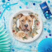 Pitbull Kerstkrans Feestelijke Pup Papieren Bordje (Feest)