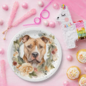 Pitbull Kerstkrans Feestelijke Pup Papieren Bordje (Feest)