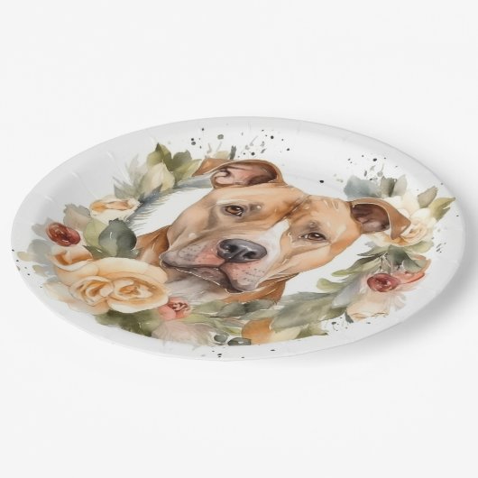 Pitbull Kerstkrans Feestelijke Pup Papieren Bordje (Gekanteld)