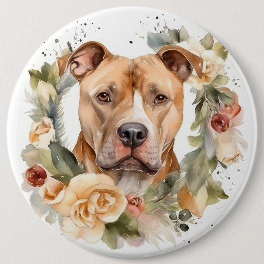 Pitbull Kerstkrans Feestelijke Pup Ronde Button 6,0 Cm (Voorkant)