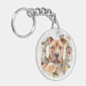 Pitbull Kerstkrans Feestelijke Pup Sleutelhanger (Voorkant Links)