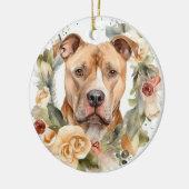 Pitbull Kerstkrans Festieve Pup Keramisch Ornament (Links)