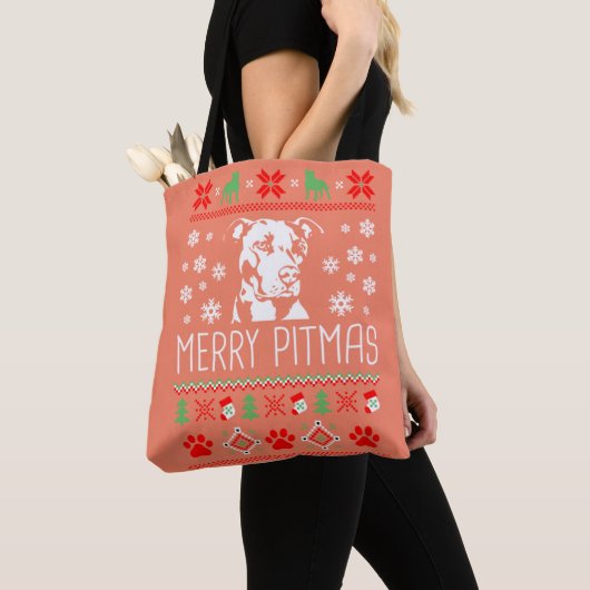 Pitbull Kerstmis Lovers Merry Pitmas Ugly Christm Tote Bag (Dichtbij)