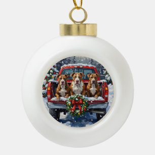 Pitbull Kerstmis Rode Truck Vakantie Keramische Bal Ornament
