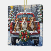 Pitbull Kerstmis Rode Truck Winter Keramisch Ornament (Links)