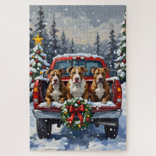 Pitbull Kerstmis Rode Truck Winter Legpuzzel