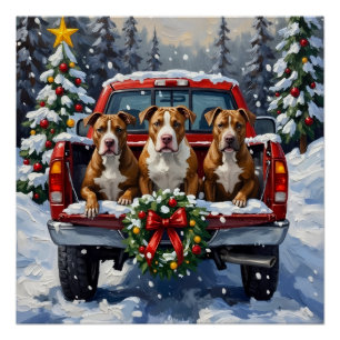 Pitbull Kerstmis Rode Truck Winter Perfect Poster