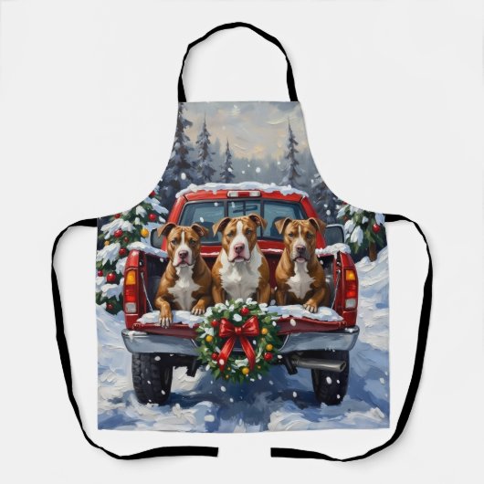 Pitbull Kerstmis Rode Truck Winter Schort (Voorkant)