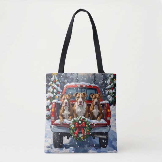Pitbull Kerstmis Rode Truck Winter Tote Bag (Voorkant)