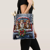 Pitbull Kerstmis Rode Truck Winter Tote Bag (Dichtbij)