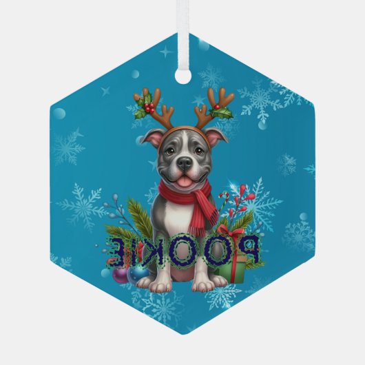  Pitbull kerstversiering Glas Ornament (Achterkant)