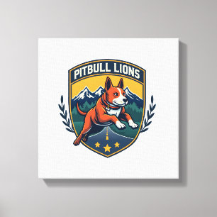 Pitbull Leeuwen Vintage Mascotte Sport Badge Vecto Canvas Afdruk