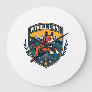 Pitbull Leeuwen Vintage Mascotte Sport Badge Vecto Grote Klok