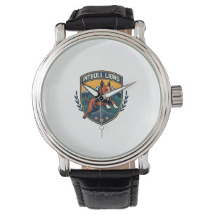 Pitbull Leeuwen Vintage Mascotte Sport Badge Vecto Horloge