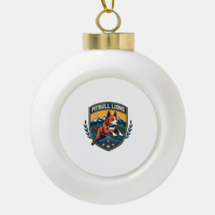 Pitbull Leeuwen Vintage Mascotte Sport Badge Vecto Keramische Bal Ornament