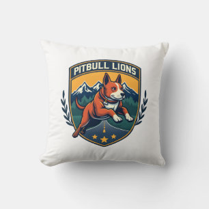 Pitbull Leeuwen Vintage Mascotte Sport Badge Vecto Kussen