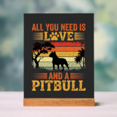 Pitbull Liefde Retro Zonsondergang Hond Acryl Bord (Neutraal)
