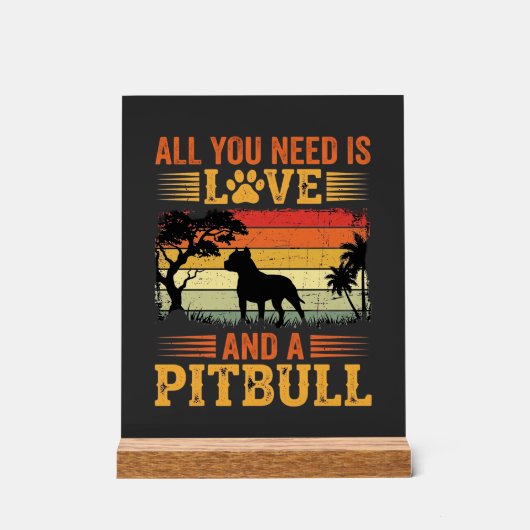 Pitbull Liefde Retro Zonsondergang Hond Acryl Bord (Voorkant)