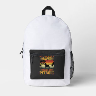 Pitbull Liefde Retro Zonsondergang Hond Bedrukte Rugzak