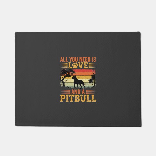 Pitbull Liefde Retro Zonsondergang Hond Deurmat (Voorkant)