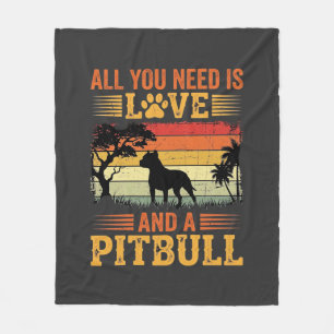 Pitbull Liefde Retro Zonsondergang Hond Fleece Deken