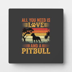 Pitbull Liefde Retro Zonsondergang Hond Fotoplaat