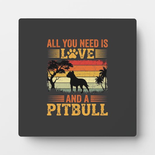 Pitbull Liefde Retro Zonsondergang Hond Fotoplaat (Voorkant)