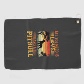 Pitbull Liefde Retro Zonsondergang Hond Golfhanddoek (Horizontaal)
