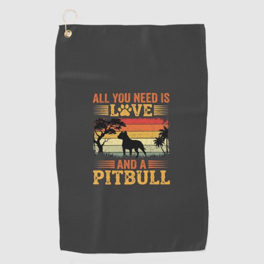Pitbull Liefde Retro Zonsondergang Hond Golfhanddoek (Voorkant)