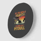 Pitbull Liefde Retro Zonsondergang Hond Grote Klok (Hoek)