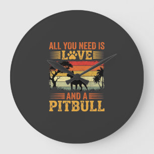 Pitbull Liefde Retro Zonsondergang Hond Grote Klok