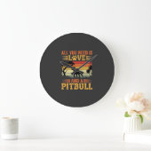 Pitbull Liefde Retro Zonsondergang Hond Grote Klok (Huis)