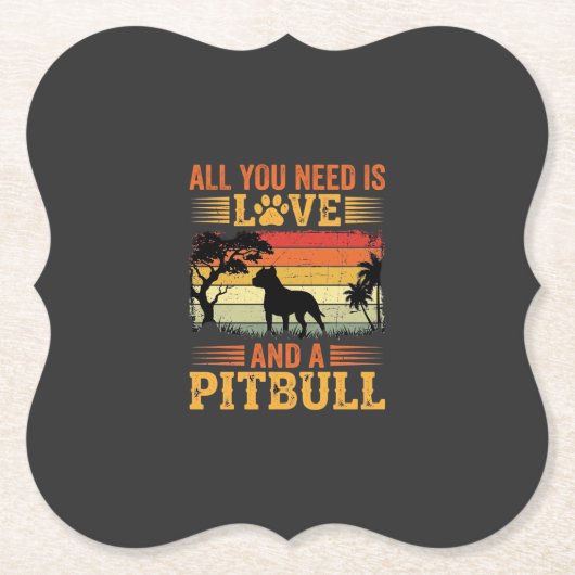 Pitbull Liefde Retro Zonsondergang Hond Kartonnen Onderzetters (Voorkant)