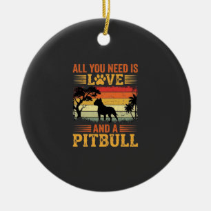 Pitbull Liefde Retro Zonsondergang Hond Keramisch Ornament