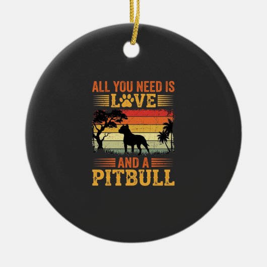 Pitbull Liefde Retro Zonsondergang Hond Keramisch Ornament (Voorkant)