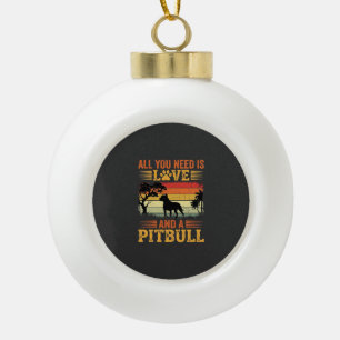 Pitbull Liefde Retro Zonsondergang Hond Keramische Bal Ornament