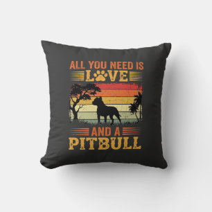 Pitbull Liefde Retro Zonsondergang Hond Kussen