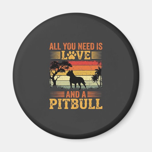 Pitbull Liefde Retro Zonsondergang Hond Magneet (Voorkant)