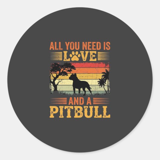 Pitbull Liefde Retro Zonsondergang Hond Ronde Sticker (Voorkant)