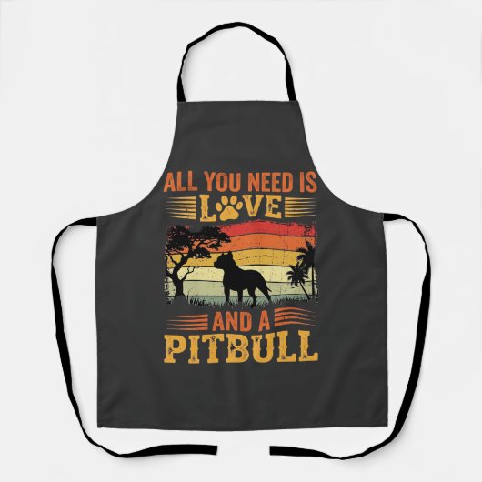 Pitbull Liefde Retro Zonsondergang Hond Schort (Voorkant)