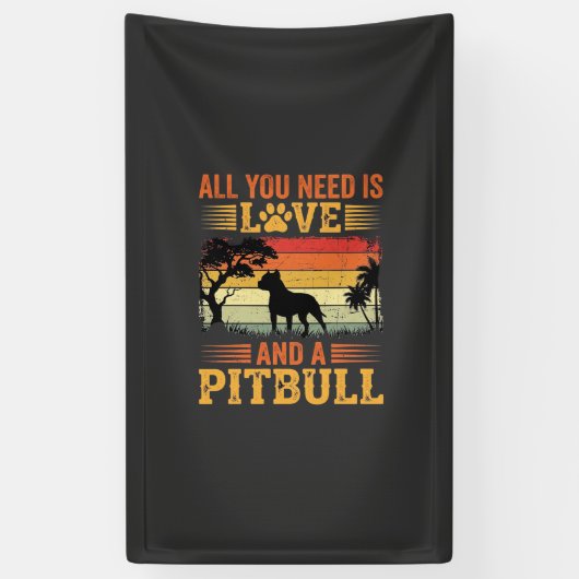Pitbull Liefde Retro Zonsondergang Hond Spandoek (Verticaal)