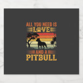 Pitbull Liefde Retro Zonsondergang Hond Sparkling Wijnetiket (Enkel label)